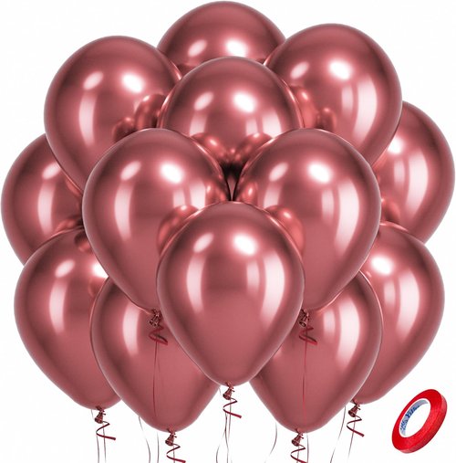 Bezente Metallic Red Latex Balloons - 100 Pack 12-Inch Chrome Red Helium Balloons for Parties | Bachelorette & Baby Showers