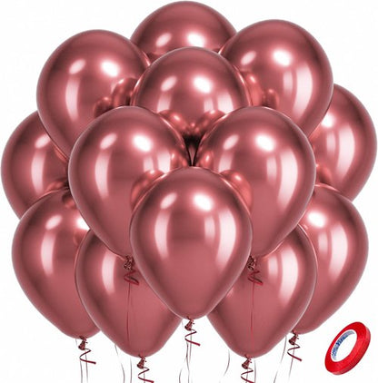 Bezente Metallic Red Latex Balloons - 100 Pack 12-Inch Chrome Red Helium Balloons for Parties | Bachelorette & Baby Showers