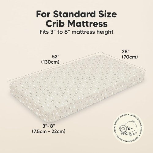 KeaBabies Organic Crib Sheets - 2-Pack Fitted Jersey Cotton for Baby Bed | Soft, Breathable, Neutral Daisies 52x28