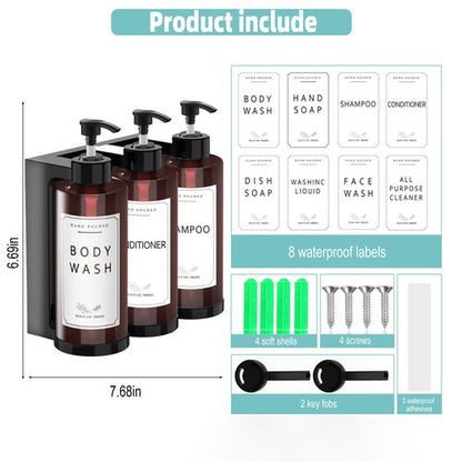 Jewaytec Plastic Soap Dispenser，Wall Mount Shower Pump，No-Drill Wall Mounted Shower Soap Dispenser，Shampoo and Conditioner Dispenser Modern Refillable Shampoo Pump Bottles for Shower Soap