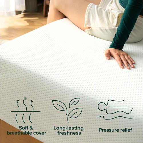 Zinus 12 Inch King Green Tea Memory Foam Mattress [New Version], Fiberglass Free, Medium Firm Feel, Zoned Pressure Relief, Certified Safe Foams & Fabric, Mattress in A Box