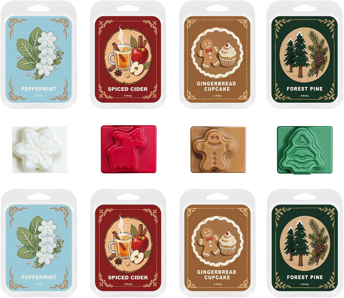 Skiennix Christmas Wax Melts - Strong Scented Soy Cubes in Festive Shapes | Set of 8 Holiday Fragrances