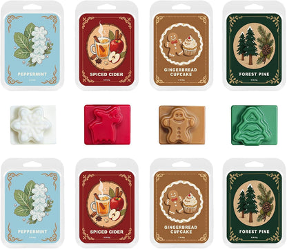 Skiennix Christmas Wax Melts - Strong Scented Soy Cubes in Festive Shapes | Set of 8 Holiday Fragrances