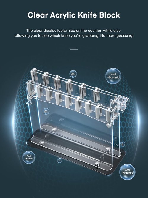 D.Perlla Knife Set, 17 Pieces Kitchen Knife Set with Clear Acrylic Knife Holder, Stainless Steel Super Sharp Chef Knife with Hollow Handle in One Piece Design