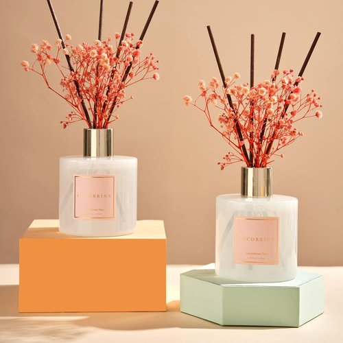 Cocorrína Premium Reed Diffuser Set - Sandalwood Rose Scent with Preserved Baby's Breath | 2 Packs, 6.7oz