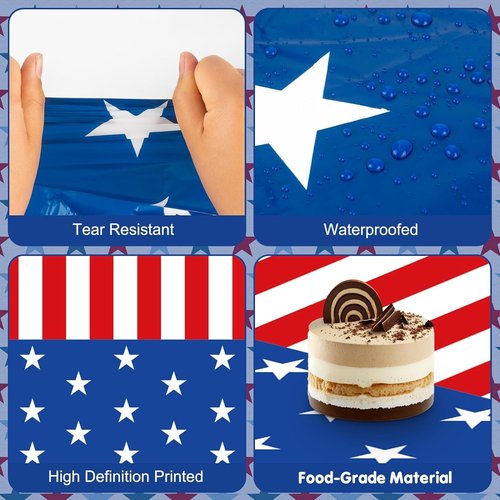 Independence Day Tablecloth - 2 Pack Waterproof Plastic Rectangle Covers | 54x108 in for Patriotic Celebrations