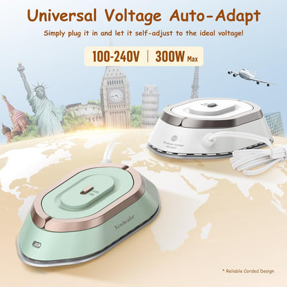 Newbealer Travel Iron - Mini Dry Iron with Global Voltage, 300W, Non-Stick Ceramic Soleplate, Silver