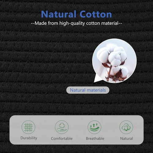 ECDYQXVU Cotton Rope Basket - Woven Storage Baskets with Handles | 15x10x9 Inch | Black (3-Pack)
