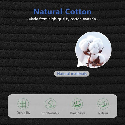 ECDYQXVU Cotton Rope Basket - Woven Storage Baskets with Handles | 15x10x9 Inch | Black (3-Pack)