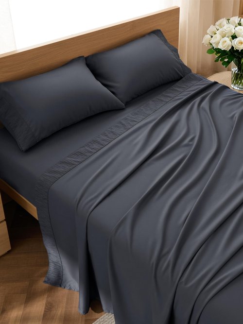 Bedsure Queen Sheet Set - 4 Pieces Soft Queen Size Sheets - Breathable & Cooling - Hotel Luxury - Easy Care Polyester Microfiber Bedding for Women, Men, Dark Grey