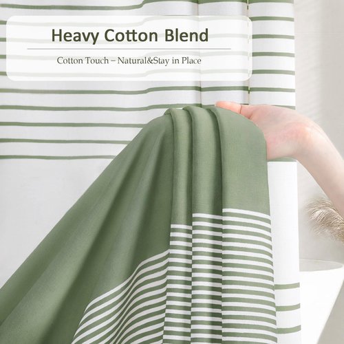 XOGUIBO Sage Green Shower Curtain Cotton Boho Striped Shower Curtains for Bathroom with Tassel 72 X 72