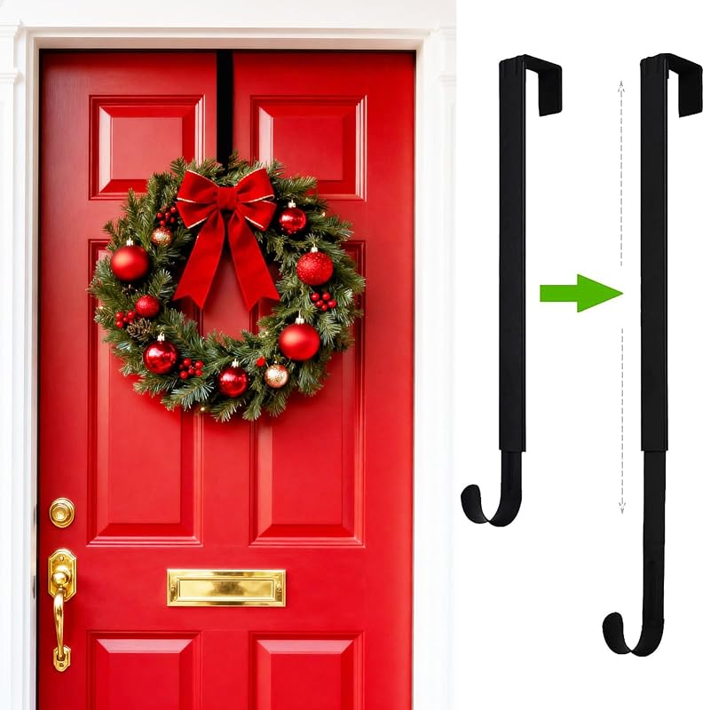 Black Adjustable Front Door Wreath Hanger, 15"–25"