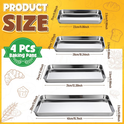 Skiennix Stainless Steel Baking Pans - 4 Pack Commercial Grade Cookie Sheets, Heavy Duty, Non-Stick, 9/10/12/16 Inch