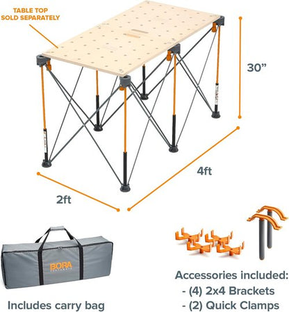 Bora Centipede Folding Work Table - 2 ft. L x 4 ft. W x 2.5 ft. H - Steel, 1500 lb. Capacity, Gray/Yellow
