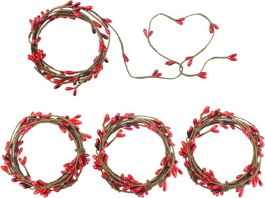 Saktopdeco Red Pip Berry Garland - Artificial Holiday Wreath with Holly Berries & Candle Rings