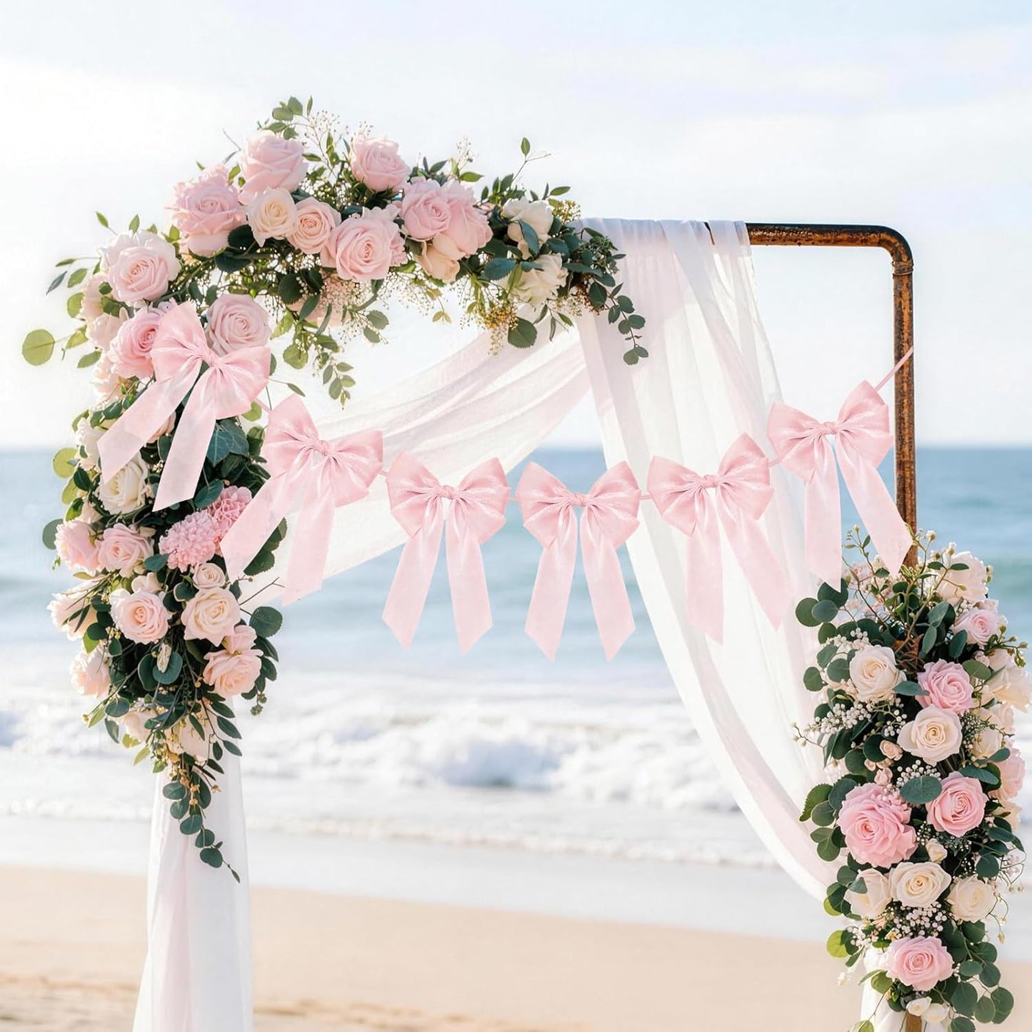 Skiennix 6.5ft Pink Bows Garland Banner - 6 Pre-Strung Bow Decorations for Birthday & Baby Showers