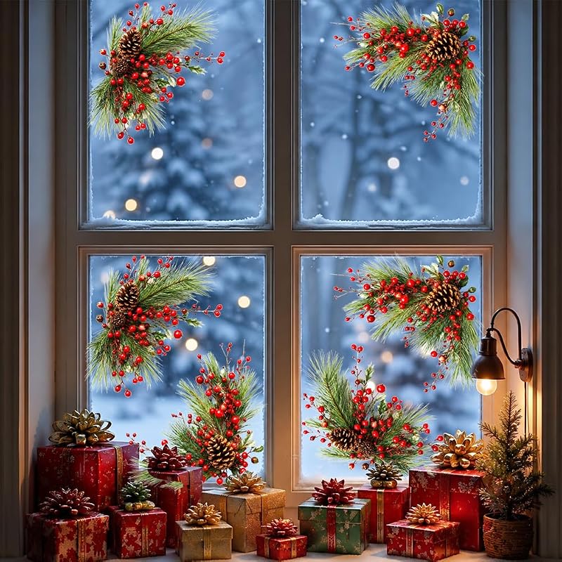 Christmas Window Clings - Ornament 3, Static Reusable Décor for Glass Doors & Windows