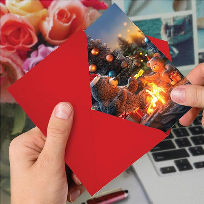 NobleWorks Camping Bears Christmas Card - Red Env, Campfire Merry C8726AXSG - Variation of THIS listing