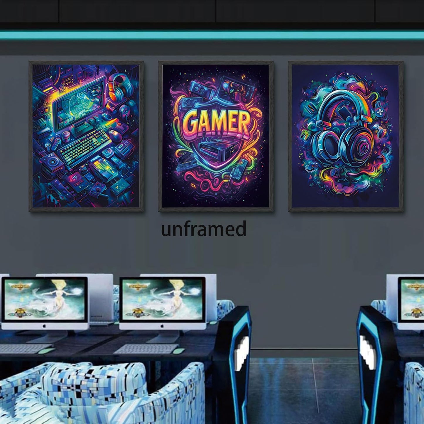 Yolbcdr Gaming Posters - Set of 3 Cool Video Game Wall Art Prints | Unframed 16x24in Canvas Decor