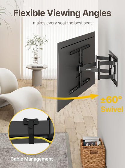 monTEK Ultra Slim TV Wall Mount - Full Motion Bracket for 43-90 Inch TVs | 1.1" Thin Design | Dual Swivel Arms | Max VESA 600x400mm | Supports 132lbs