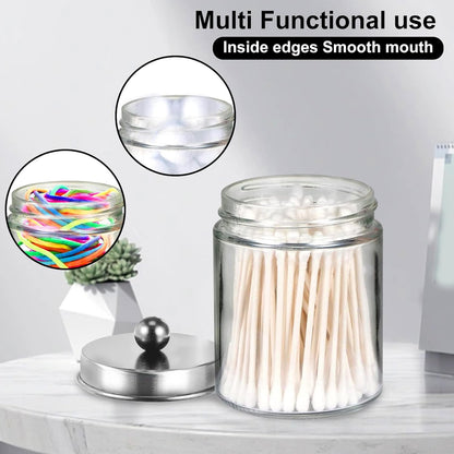 Qtip Holder Set by [Brand Name] - Clear Plastic Apothecary Jars with Lids for Cotton Swabs | 4 Pack