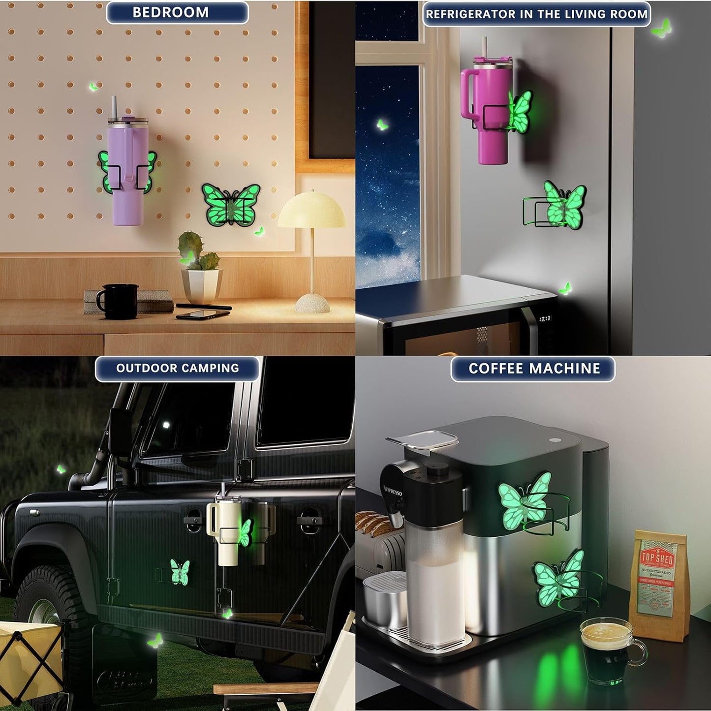 Stanley Butterfly Magnetic Fridge Cup Holder - Glow-in-the-Dark Design, Space-Saving Tumbler Organizer