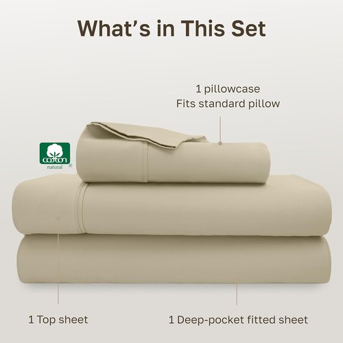 California Design Den Twin Bed Sheets Set - 100% Cotton, 400 Thread Count, Silky Smooth & Breathable - Beige