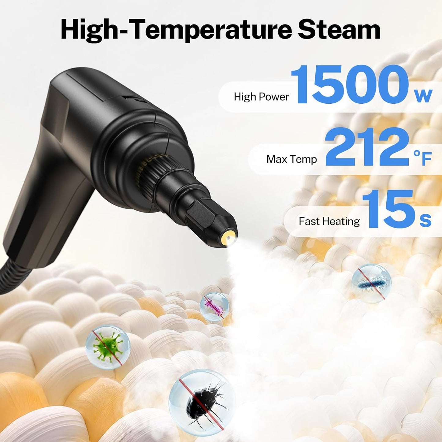 ODSD Steam Cleaner - 3-Level Adjustable Handheld Steamer for Home & Car | 15s Heat-Up, 1.6L Tank, 15 Accessories