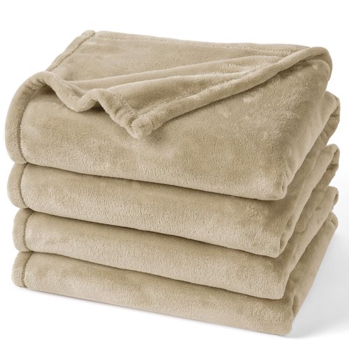 PHF Ultra Soft Fleece Blanket Queen Size, No Shed No Pilling Luxury Plush Cozy 300GSM Lightweight Blanket for Bed, Couch, Chair, Sofa, Perfect Decorations Gifts, 90" x 90", Khaki
