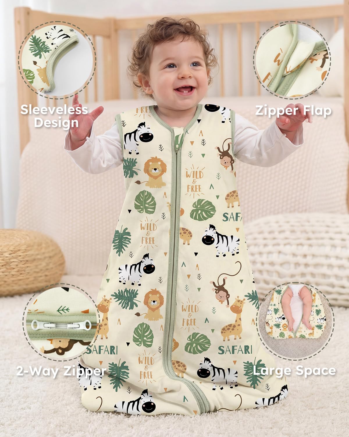 Yoofoss Baby Sleep Sack - 1.5 Tog Organic Cotton Wearable Blanket for 12-18 Months | Warm & Comfy