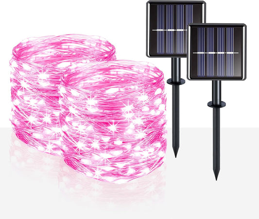 Suddus Pink Solar String Lights - 200 LED Fairy Lights | 66ft Outdoor Twinkle Lights for Halloween Decor, Patio & Yard