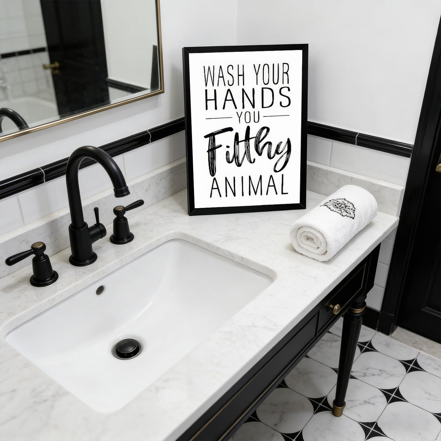 XRNDUYZP Black and White Bathroom Canvas Wall Art - Funny Quotes Poster Print for Kids' Washroom | 8x10 in