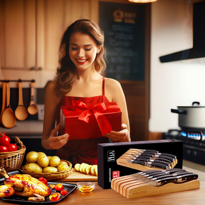 RAXCO Drawer Knife Set,13-Piece Stainless Steel Kitchen Knifes With Built-in Sharpener