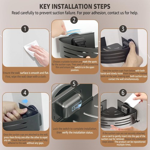 Conworld Corner Shower Caddy - No-Drill Suction Shelf Organizer for Bathrooms | Aluminum, 2-Pack, Gunmetal Gray