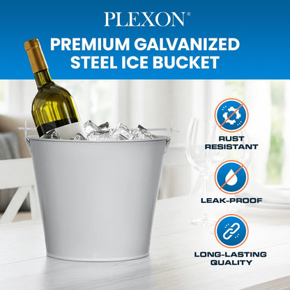 PLEXON Ice Bucket for Parties Coctail Bar Restaurant - Drink Beer Champagne Metal Pail Bucket with Handle, Beverage Chiller, 1.3 Gallon, Galvanized Steel, Gray, Set of 2