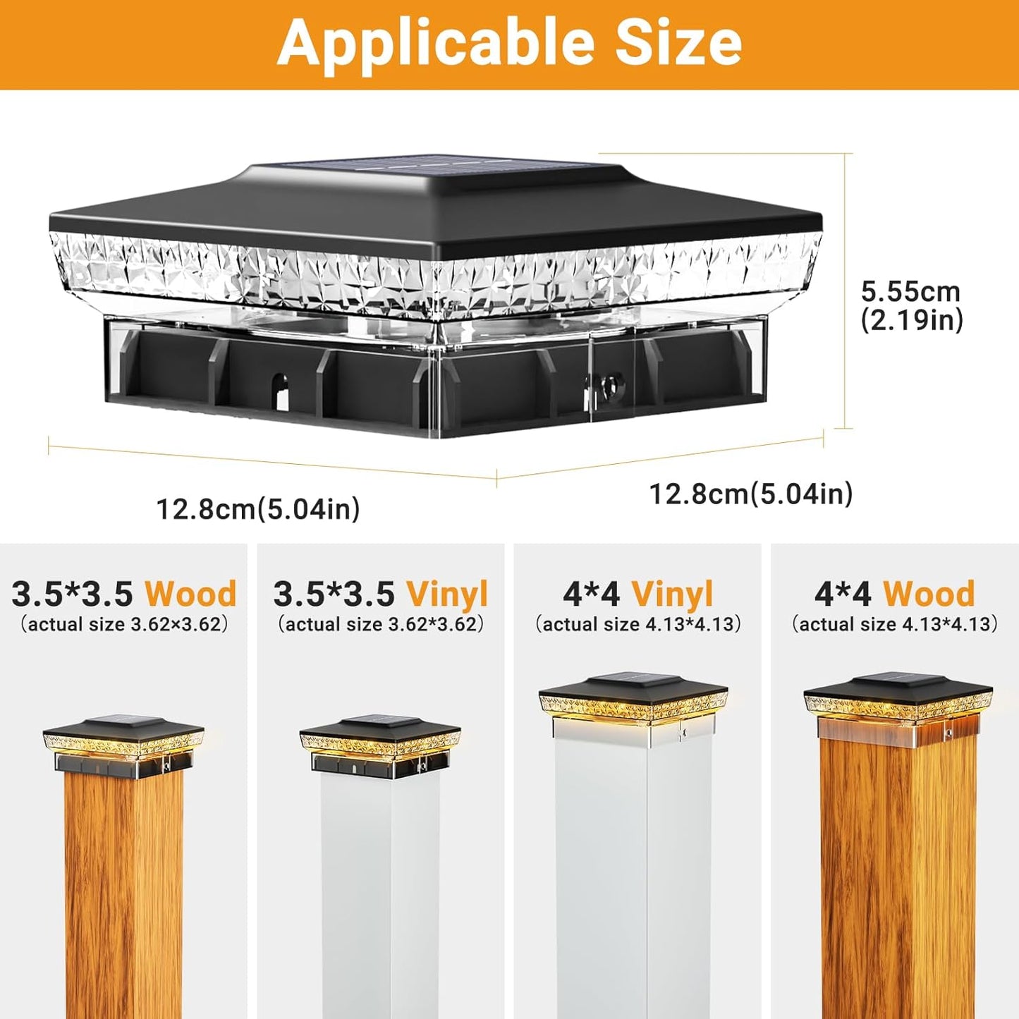Btfarm Solar Post Cap Lights - 16 LED Waterproof Outdoor Lighting | 4-Pack for 4x4 & 3.5x3.5 Posts