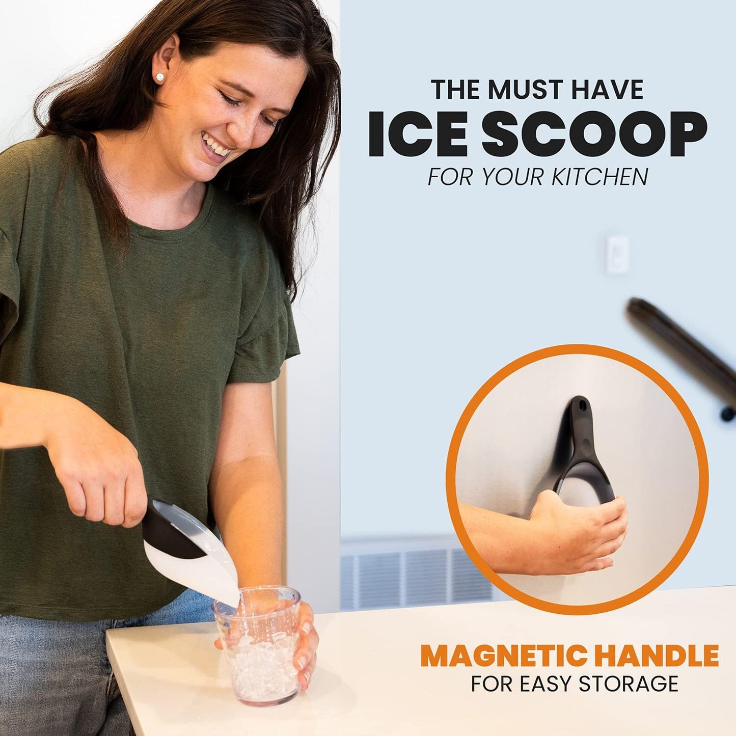 Spring Chef Magnetic Ice Scoop - BPA-Free Flexi-Plastic with Soft Grip Handle | Dishwasher Safe for Kitchen Use - Black