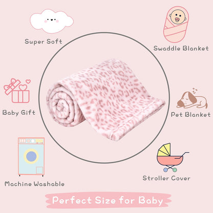 Yurhap Leopard Print Baby Blanket - Ultra Soft Cozy Fleece for Girls | 30"x40", Light Pink