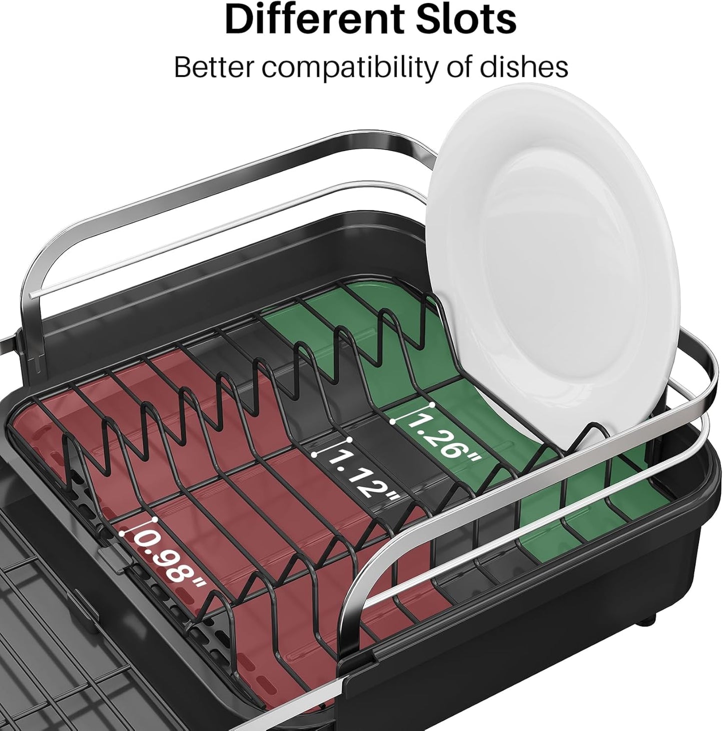 SNTD Dish Drying Rack - Expandable Stainless Steel Dish Drainer with Drainboard & Utensil Holder | Black