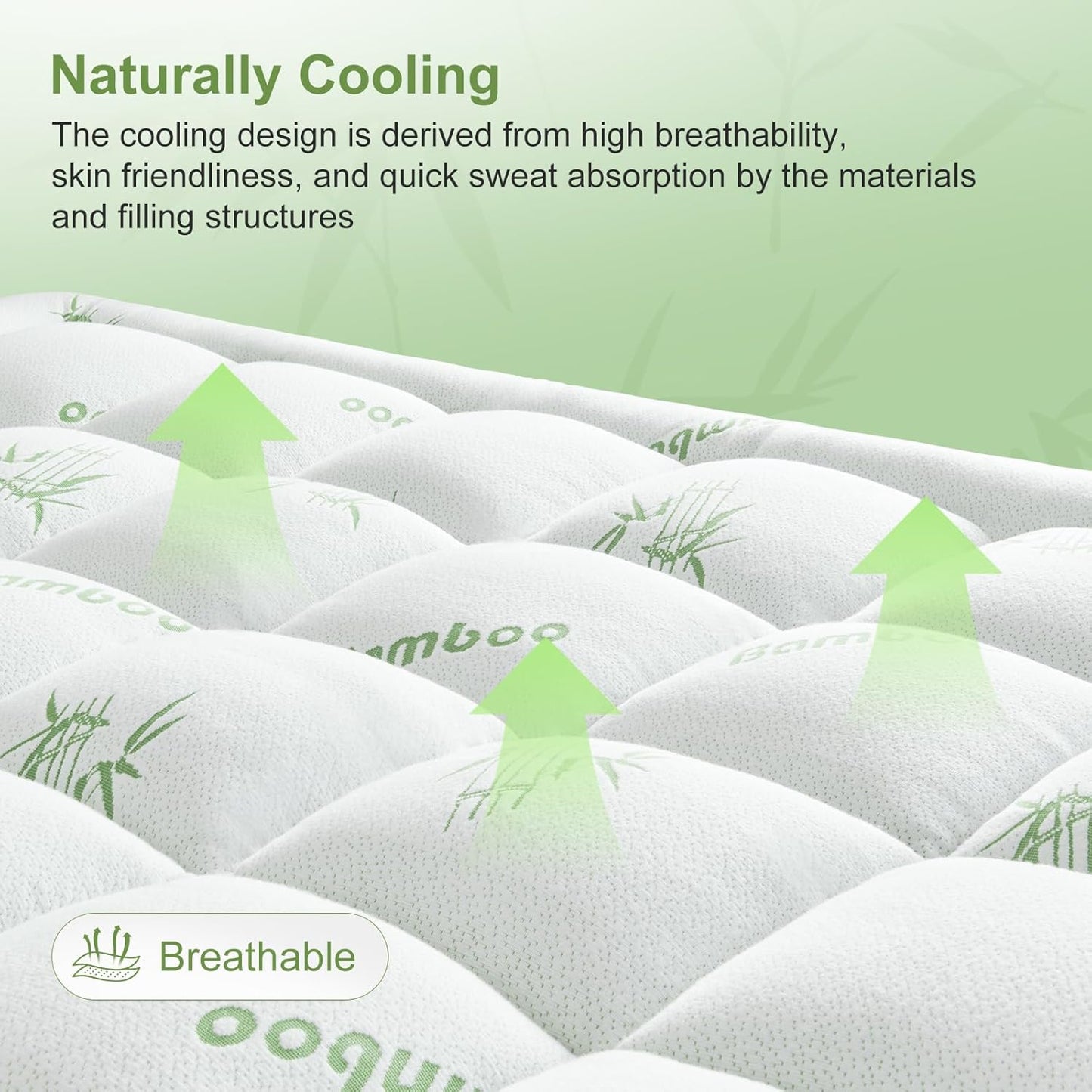 Skiennix Queen Size Mattress Topper - Soft Bamboo Viscose Pillow Top for Back Pain Relief | Cooling Protector, White