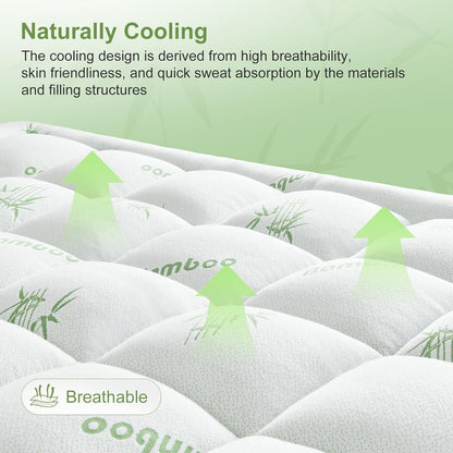 Skiennix Queen Size Mattress Topper - Soft Bamboo Viscose Pillow Top for Back Pain Relief | Cooling Protector, White