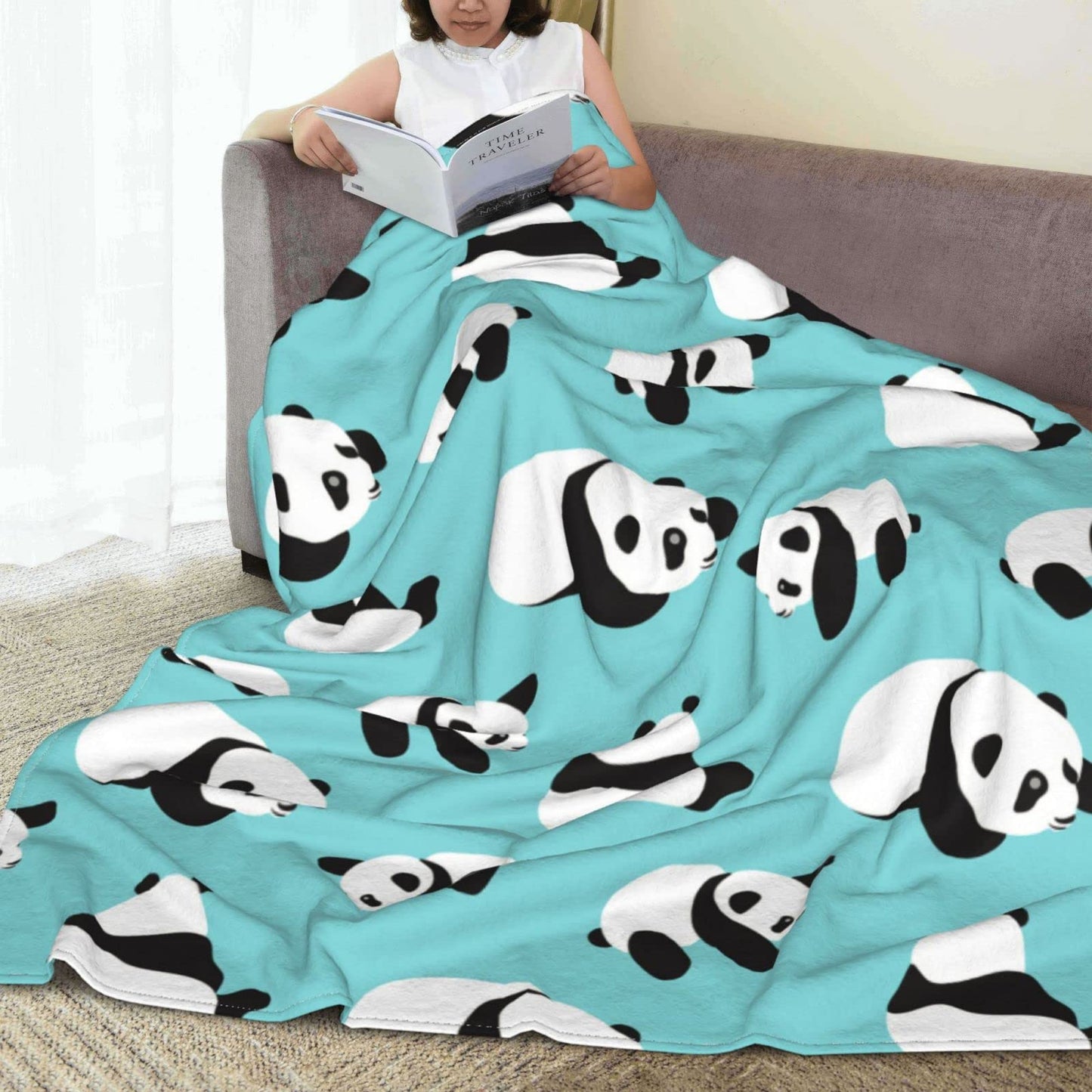 BLUBLU Cute Panda Flannel Fleece Bed Blanket Throw Blanket Lightweight Cozy Plush Blanket for Bedroom Living Rooms Sofa Couch 60"x50"