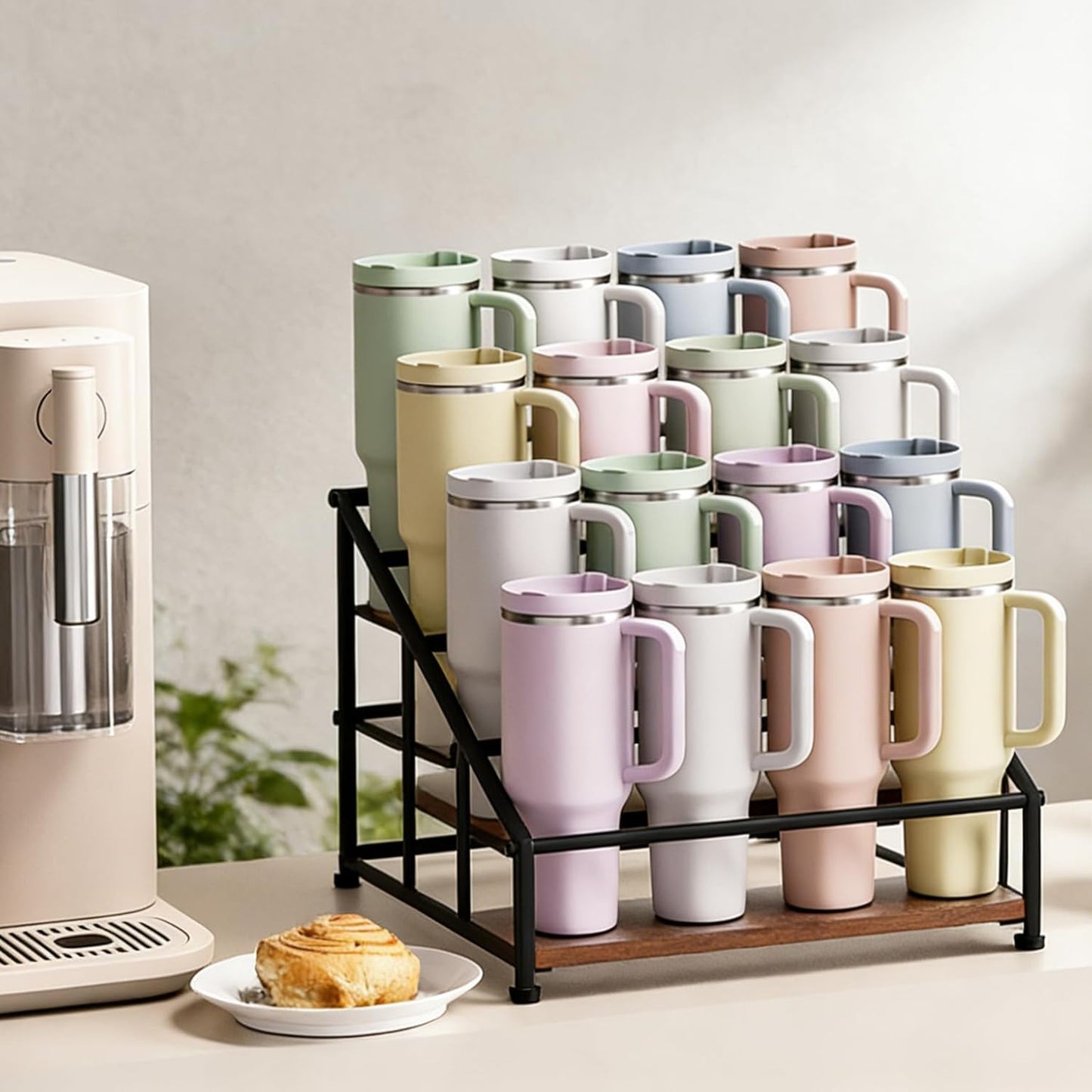 MOJOHAND 4-Tier Tumbler Organizer - Holds 16 Stanley 40 oz Tumblers & Water Bottles | Perfect for Kitchen & Pantry