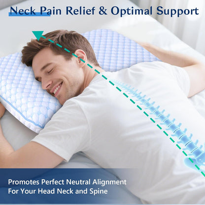 Skiennix Ultra Thin Cooling Gel Pillow - Perfect for Stomach & Back Sleepers | 2.75-Inch Memory Foam for Neck Pain Relief