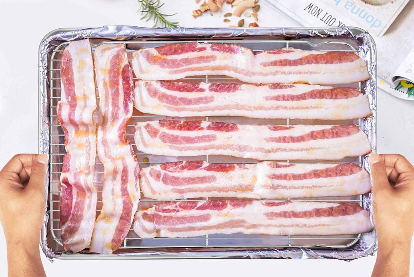 TeamFar Baking Sheet Set - Stainless Steel Half Size Cookie Sheet with Cooling Rack, 20” x 14” x 1”, Non-Toxic & Dishwasher Safe
