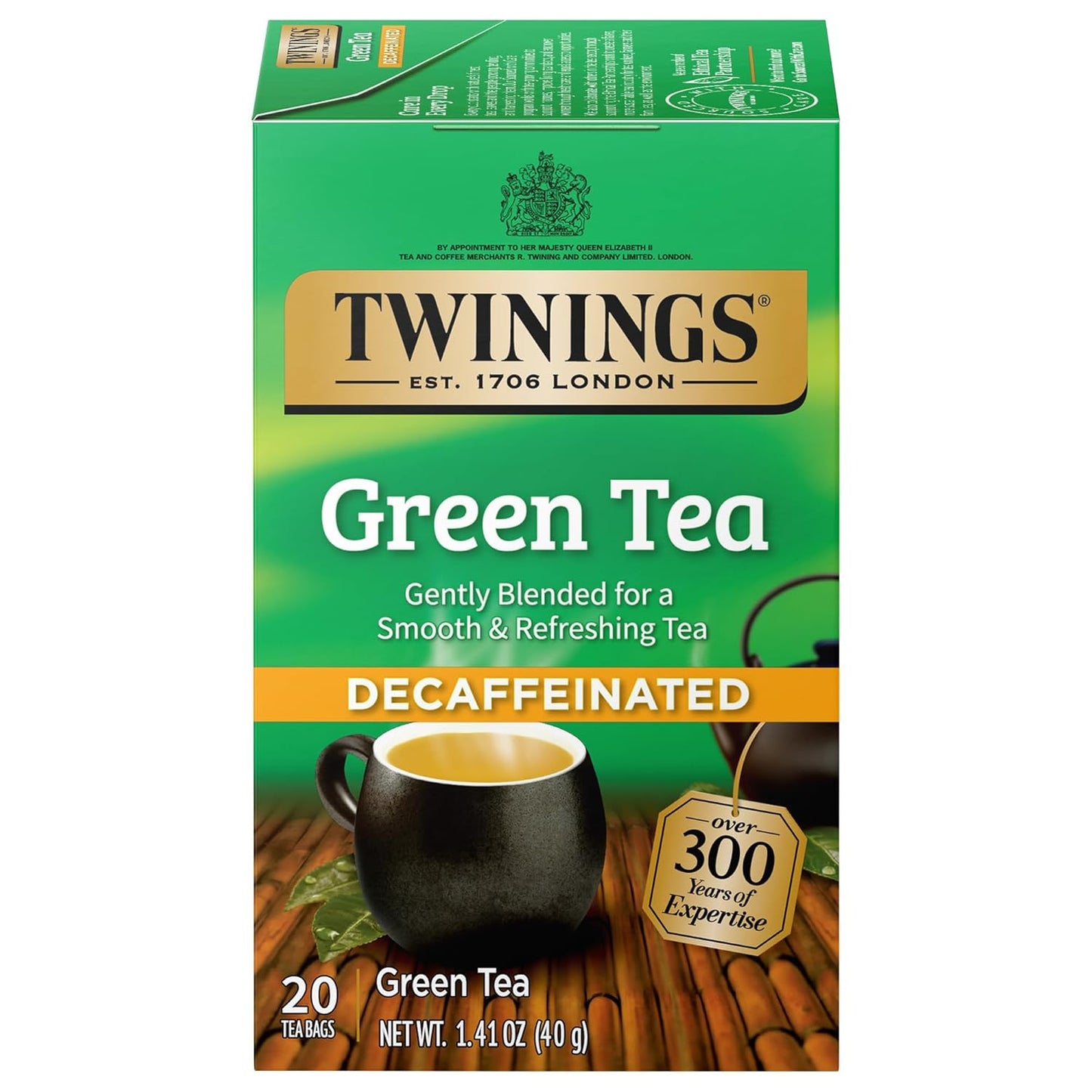 Twinings Decaffeinated Green Tea - Individually Wrapped Bags, Smooth Flavor & Enticing Aroma | 20 Count