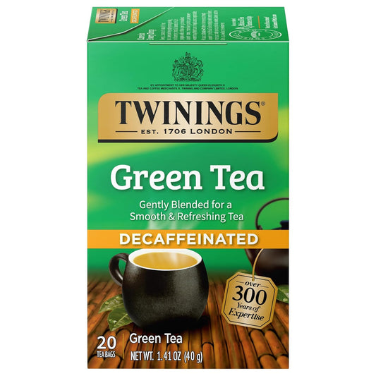 Twinings Decaffeinated Green Tea - Individually Wrapped Bags, Smooth Flavor & Enticing Aroma | 20 Count