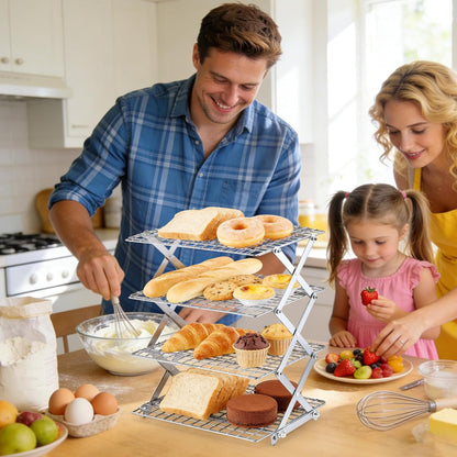 4 Tier Collapsible Cooling Rack - Adjustable Stainless Steel Baking Rack with Leak-Proof Mesh | Perfect for Cooking, Baking & Grilling