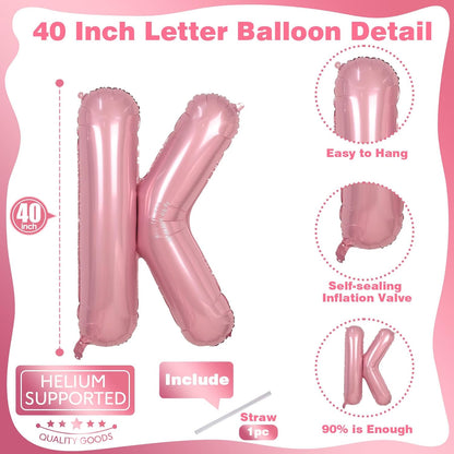 Skiennix 40" Pastel Pink Letter K Balloon - Large Foil Helium Balloon for Birthday & Graduation Decor