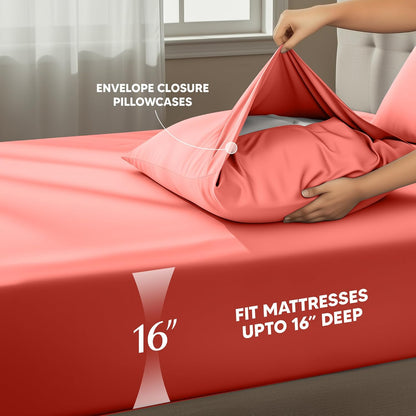 Utopia Bedding California King Sheet Set - Soft & Breathable 4-Piece Microfiber in Coral | Oeko-Tex Certified